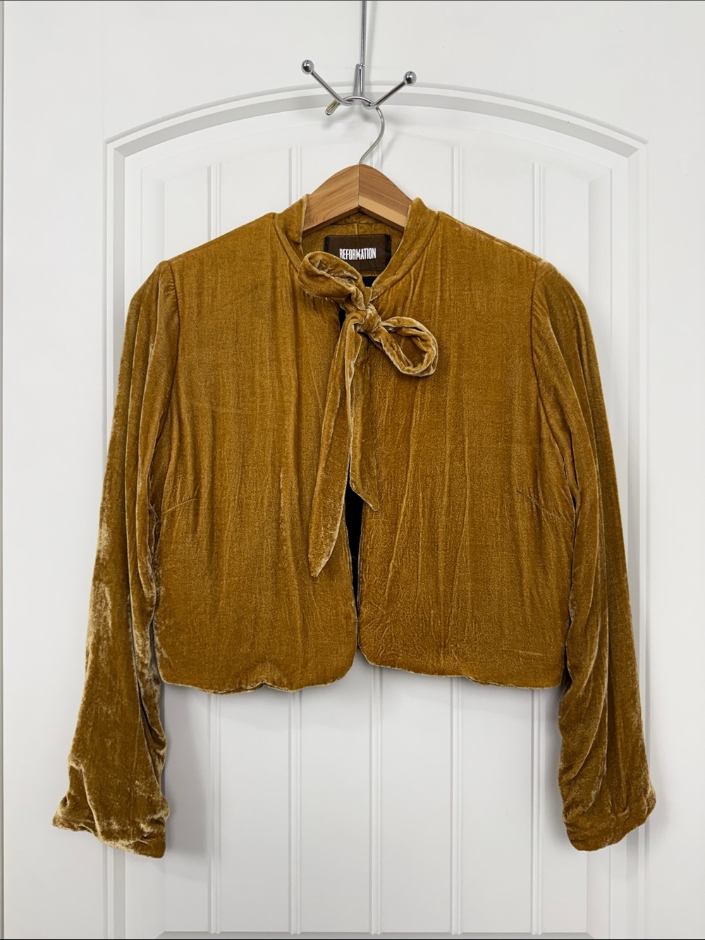Reformation Women’s Opera Bolero Velvet Tie-Neck Cropped Jacket Size Small